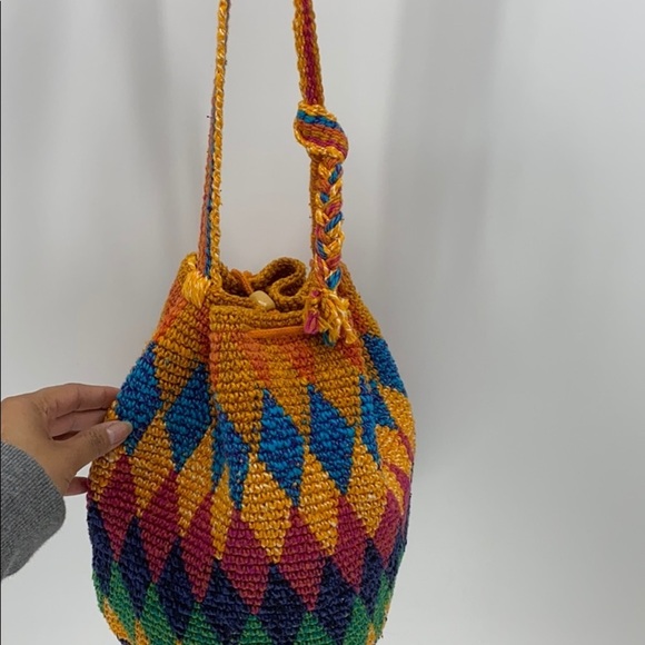 Bamboo Threads hand made in Guatemala bucket bag bright colorful - Picture 6 of 8
